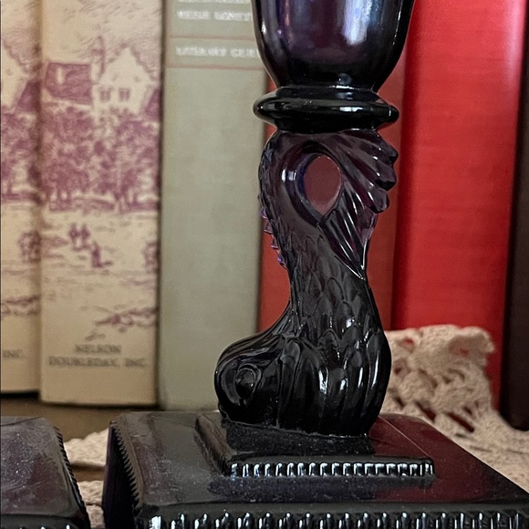 Vintage Amethyst Koi Fish candlesticks Deep Violet, Pair, Imperial Glass - Picture 15 of 16
